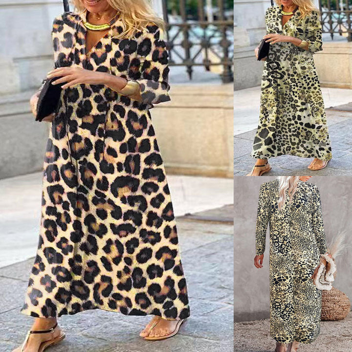 Damen Maxikleid mit exklusivem Leomuster und schickem Überschlag W&W Mode
