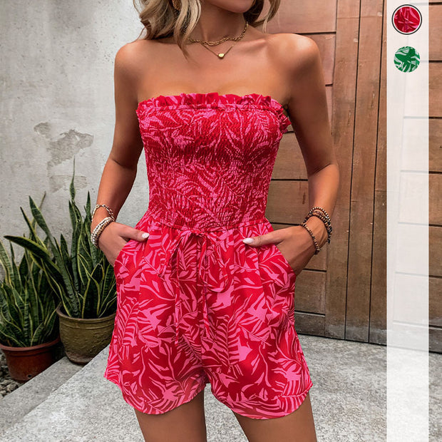 Damen Jumpsuit mit elastischem Bandeau und floralen Mustern WW