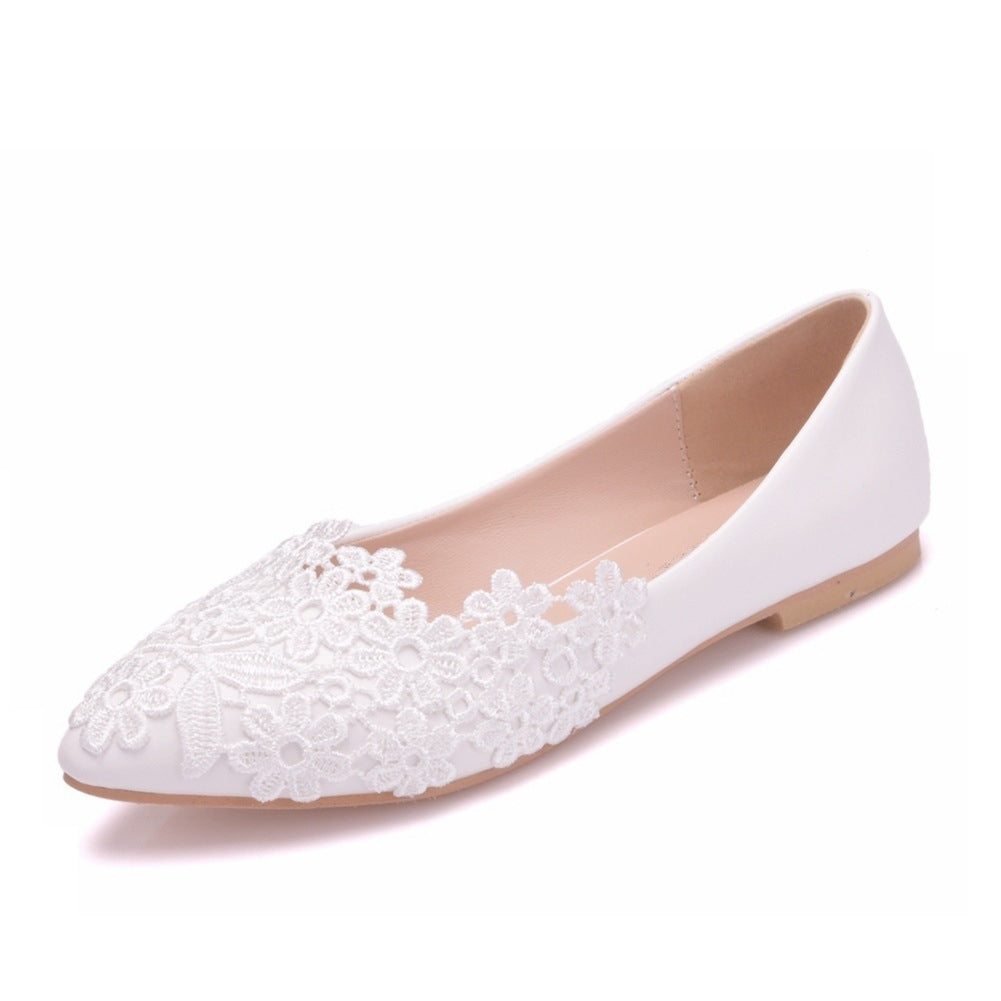 Damen Ballerinas aus Kunstleder mit zarten Spitzenverzierungen WW