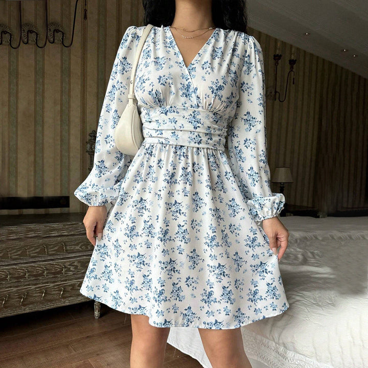 Damen florales Wickelkleid mit langen Ärmeln W&W Mode