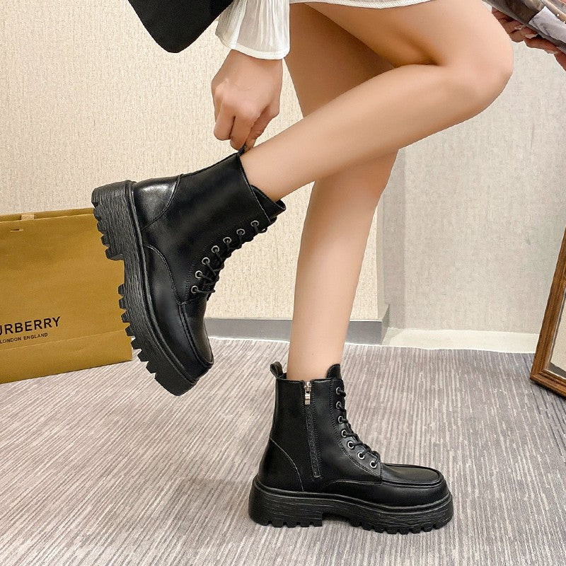 Damen Chunky Boots mit modischem Reißverschluss und robustem Profil WW