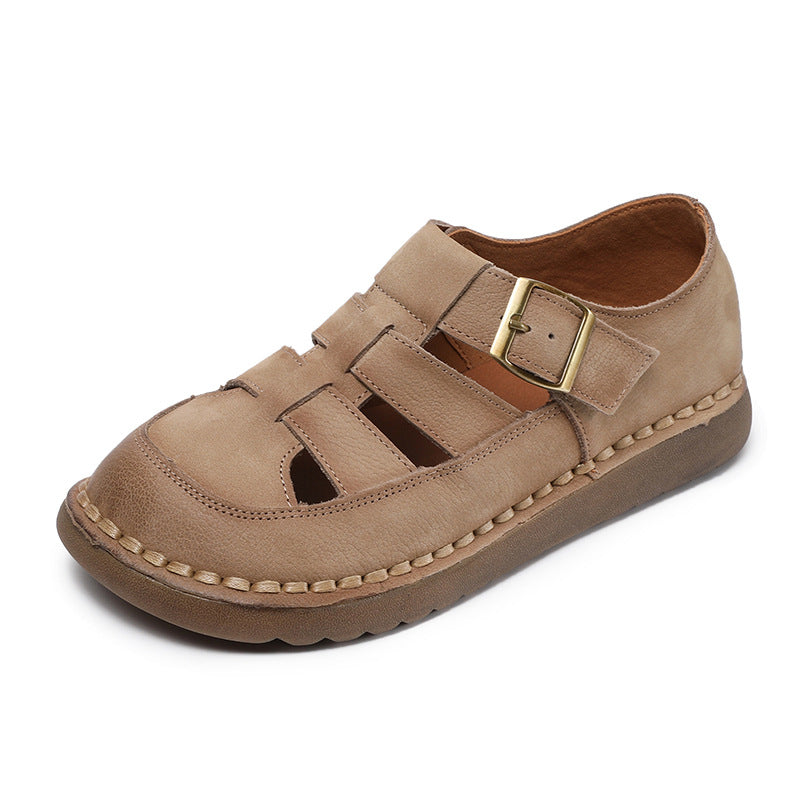 Damen Stilvoller Offener Zeh Leder Sandalen mit Verstellbarem Schnallen WW