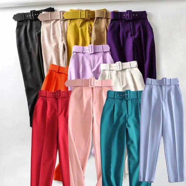 Damen weite Hochbundhose mit schickem Gürtel WW