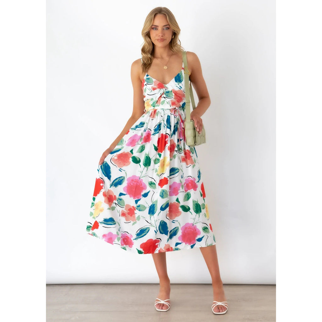 WW | Frühling Sommer Frisch Süß Digital Blumenmuster Slip Kleid