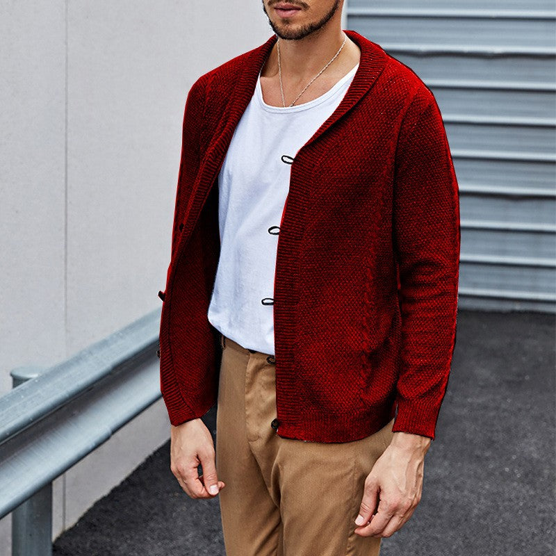 Herren kuschelige Strickjacke mit Schalkragen und praktischen Knöpfen WW