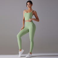 Damen Sportliches Bustier- und High-Waist-Leggings-Set mit nahtloser Konstruktion und atmungsaktiver Technologie WW
