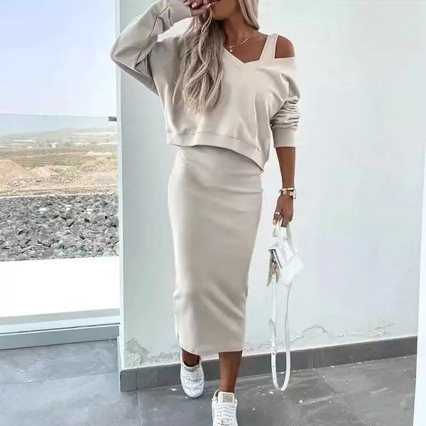 Damen Cut-Out Sweatshirt und Bleistiftrock Set WW
