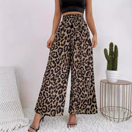 Damen Weite Leopard-Hosen aus fließendem Material mit elastischem Bund WW