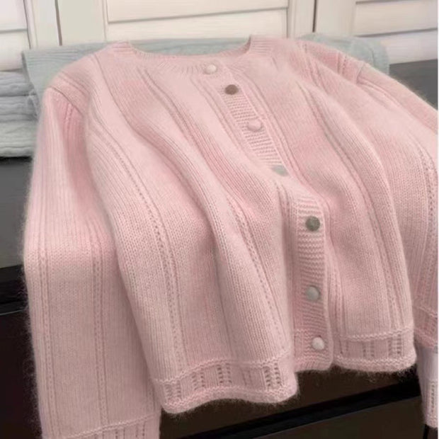 Damen Strickjacke mit dekorativem Rippdesign und Knopfverschluss WW