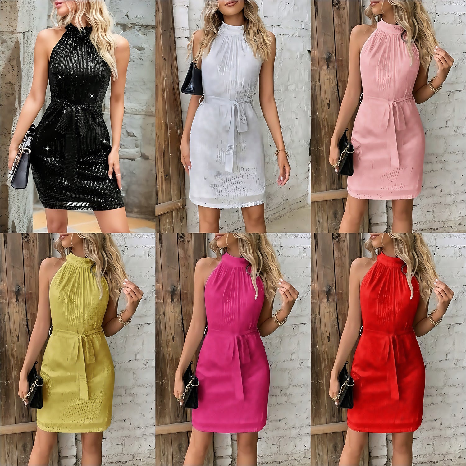 Damen Cocktailkleid mit plissiertem Design und schickem Bindegürtel WW