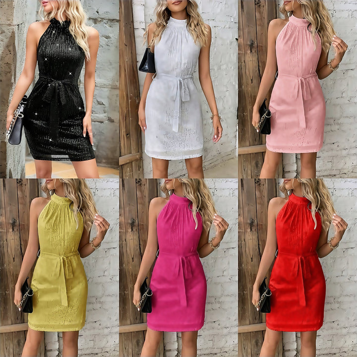 Damen Cocktailkleid mit plissiertem Design und schickem Bindegürtel W&W Mode