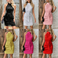 Damen Cocktailkleid mit plissiertem Design und schickem Bindegürtel WW