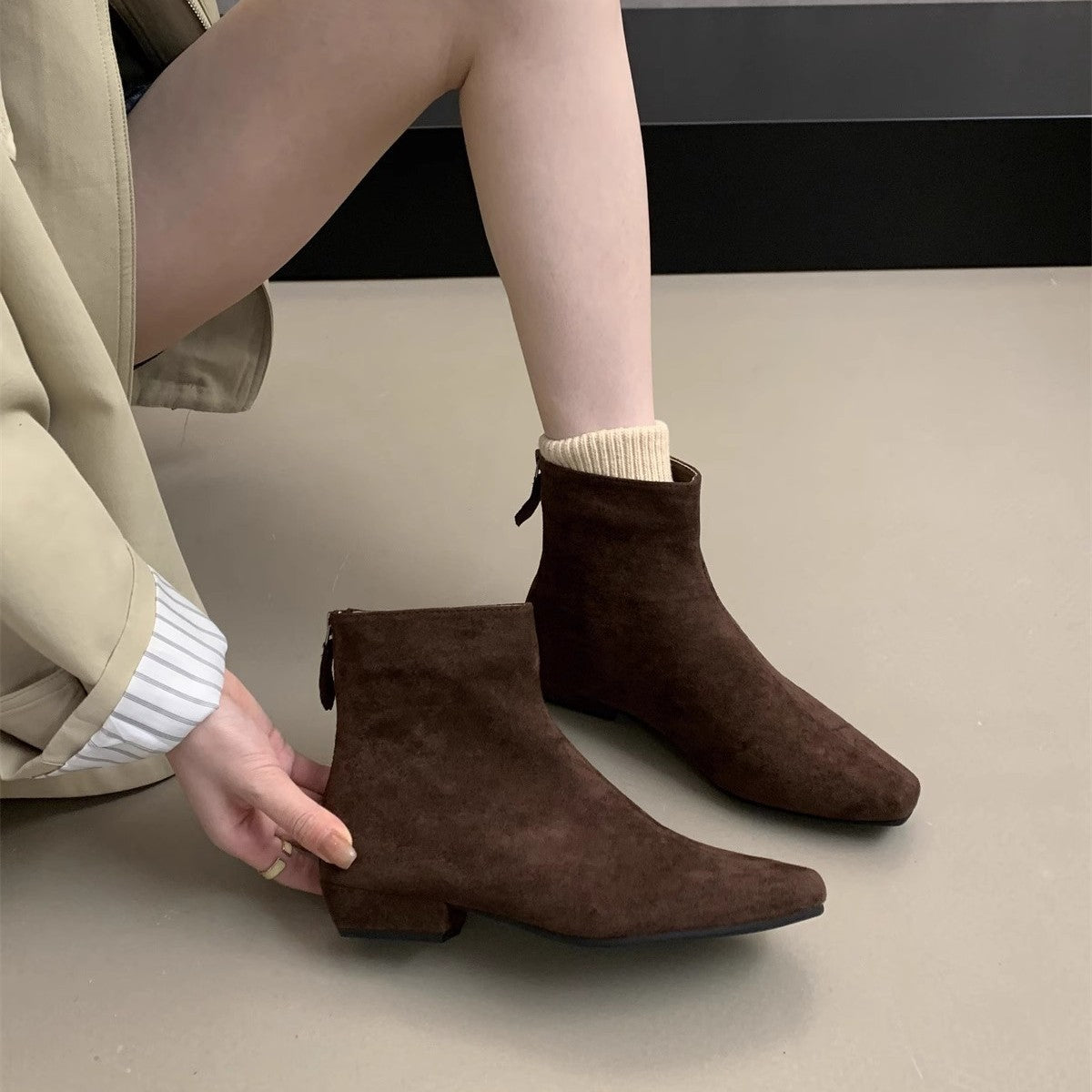 Damen Wildleder Spitz Zehen Knöchel Stiefeletten WW