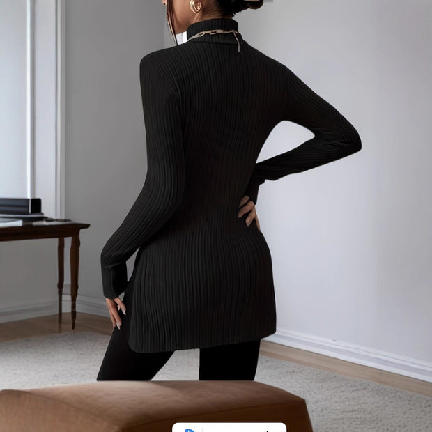 Damen Strickoberteil mit hochgeschlossenem Kragen und seitlichen Schlitzen WW