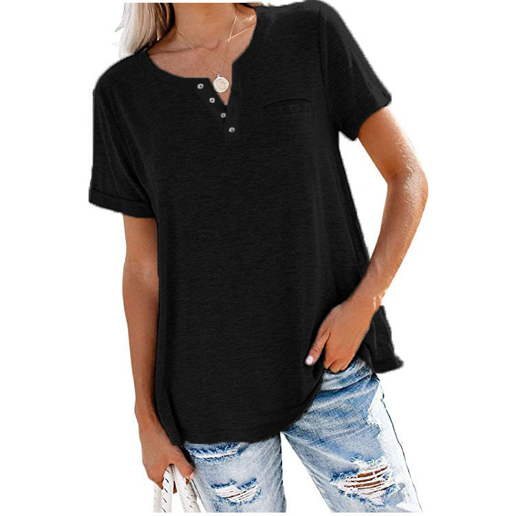 Damen Freizeit T-Shirt mit Knopfleiste und Brusttasche W&W Mode