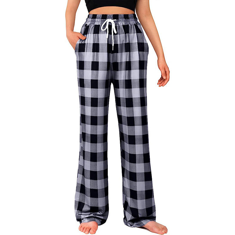 Damen Bequeme Karohose mit elastischem Bund und Seitentaschen WW