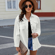 Damen Denim-Hemdjacke mit abgerundetem Saum und abnehmbaren Taschen WW