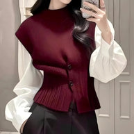 Damen Strickweste mit Rollkragen und Sichtbarem Knopfverschluss WW
