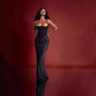 Damen elegantes, figurbetontes Abendkleid mit raffiniertem Taillendetail WW