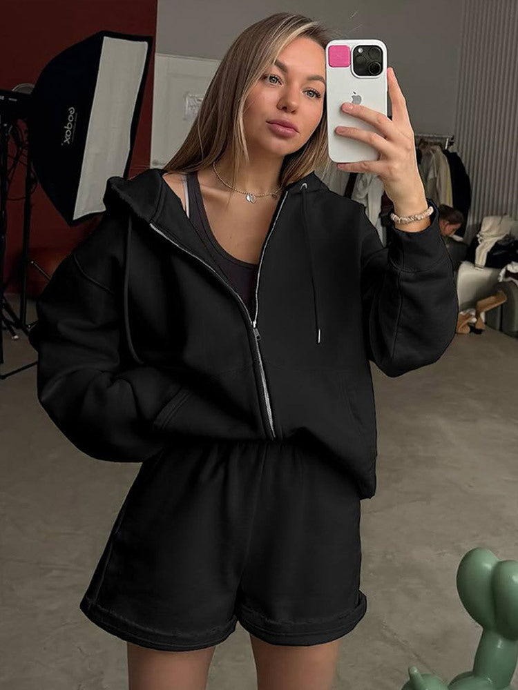 Damen bequeme Sweatshorts mit Oversized Hoodie WW