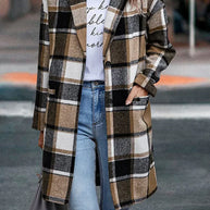 WW | Lässiger Wollmantel mit Revers-Taschen und Karomuster für Damen | Stilvoll und Bequem