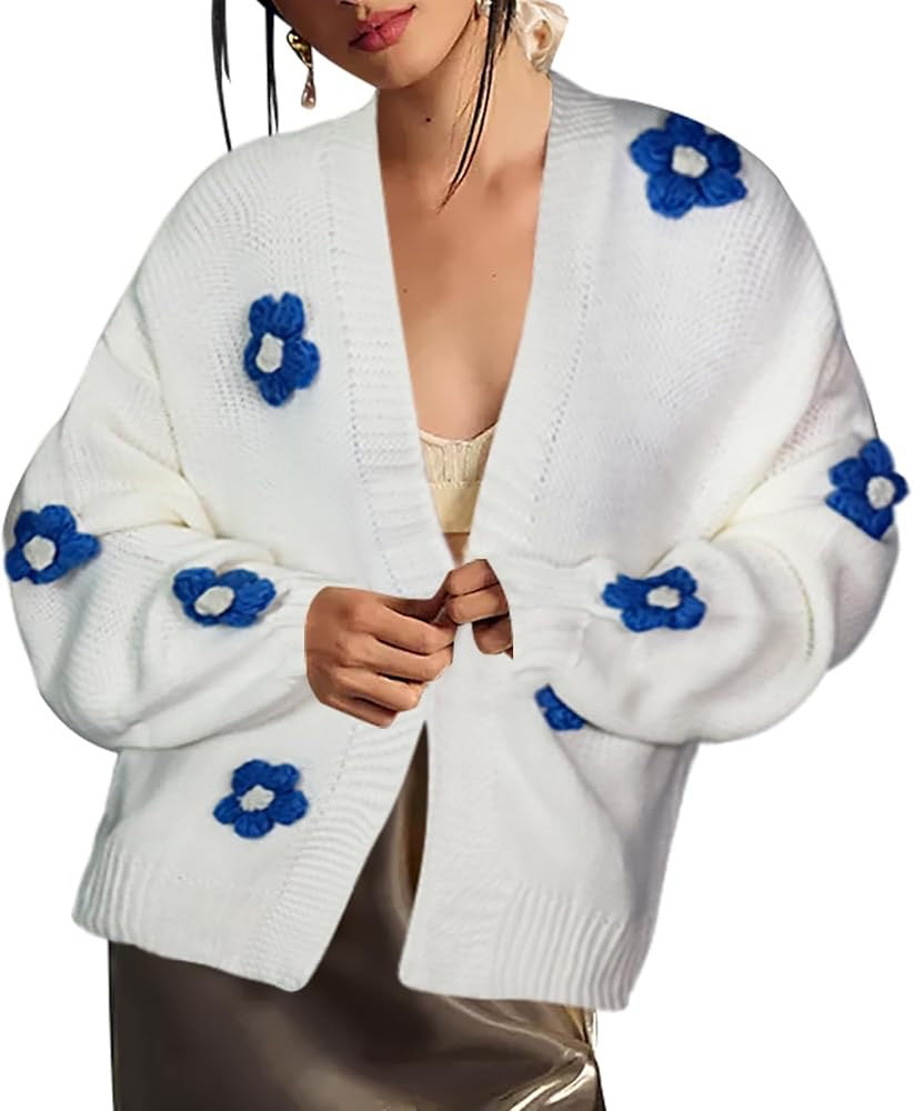 Damen Strickjacke mit Blumenapplikationen WW