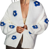 Damen Strickjacke mit Blumenapplikationen WW