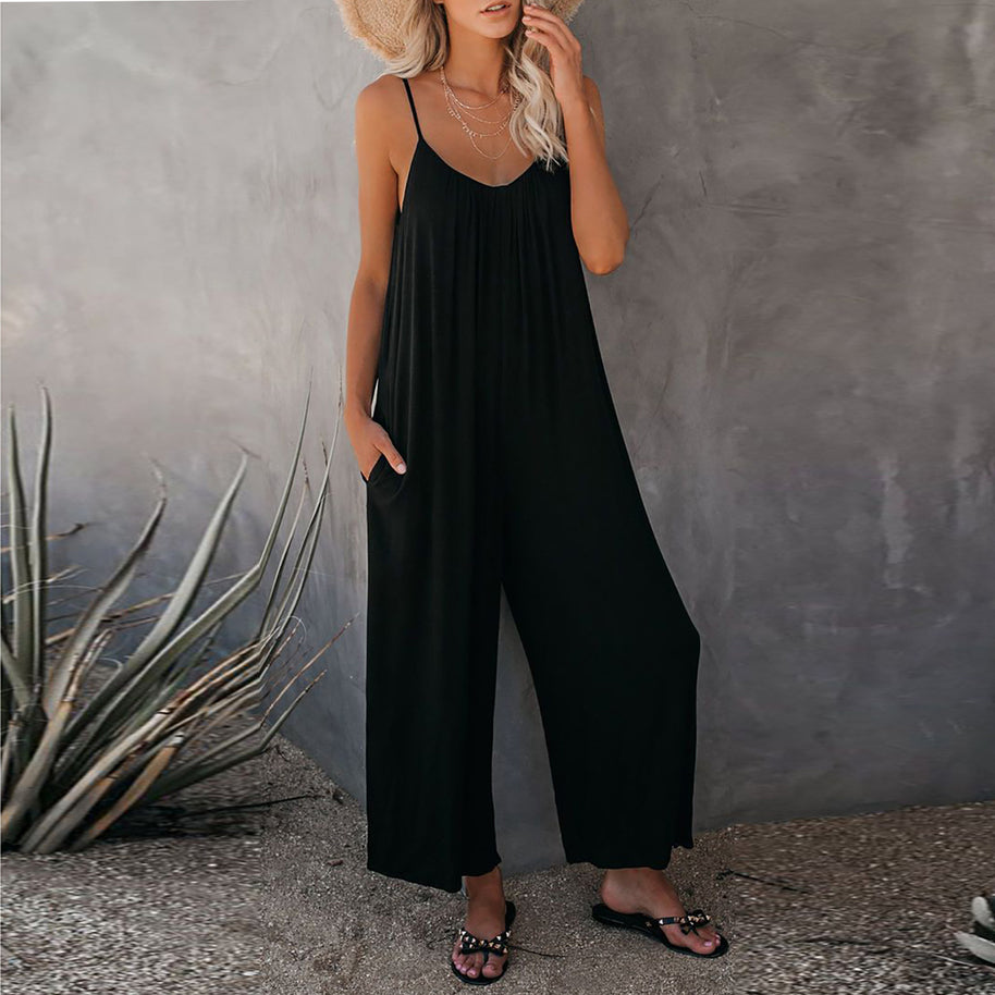 Damen Lässiger Jumpsuit mit weit geschnittenen Beinen und praktischen Taschen WW