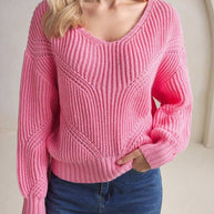 Damen Strickpullover mit V-Ausschnitt und strukturiertem Design WW