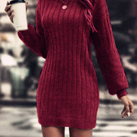 Damen Strickkleid mit hohem Kragen und feinem Rippenmuster WW