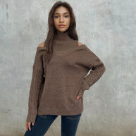 Damen Pullover mit schulterfreiem Design und strukturierten Ärmeln WW