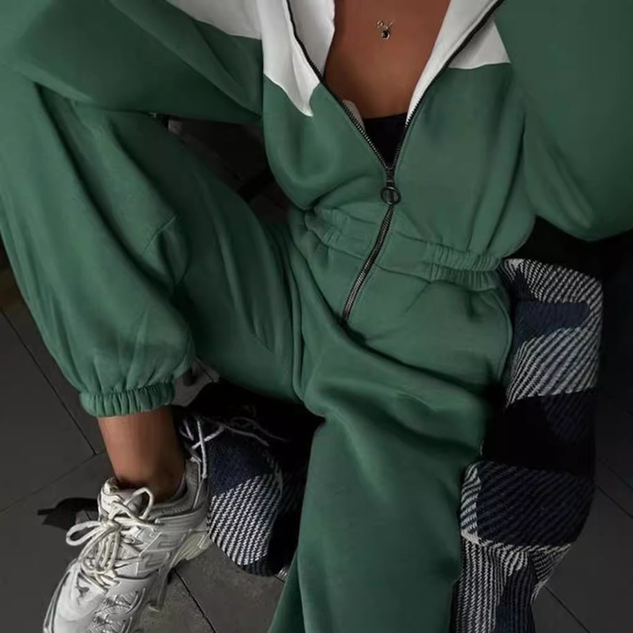 Damen sportliches Sweatanzug-Set mit hohem Kragen und Reißverschluss WW