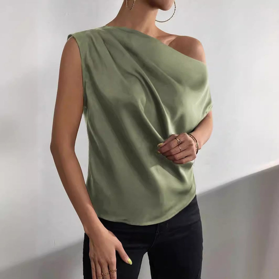 Damen asymmetrisches Top mit Drapierung und elegantem Schnitt WW