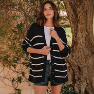 Damen Strickcardigan mit V-Ausschnitt und groben Streifen WW