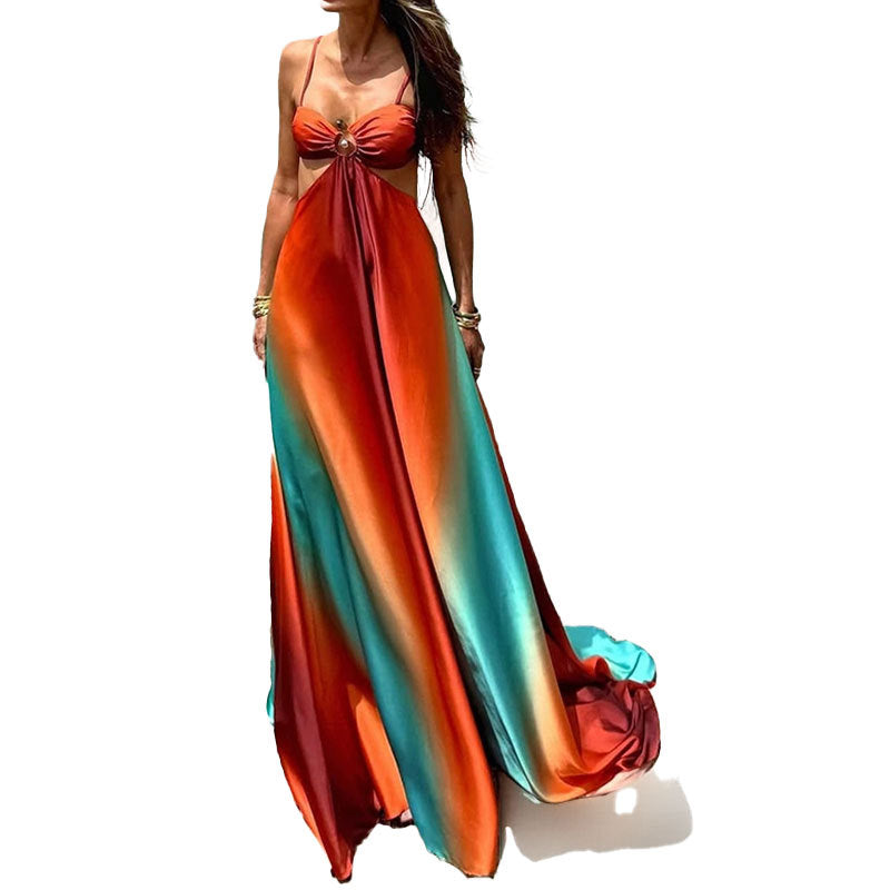 Damen Maxikleid mit innovativem Cut-Out-Design und farbverlaufendem Stoff W&W Mode