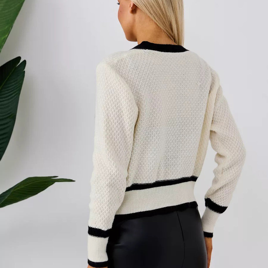 Damen Strickjacke mit Knopfdetails und kontrastierenden Abschlüssen WW