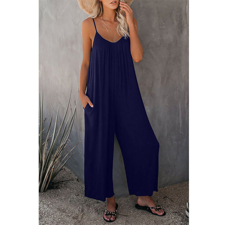 Damen Lässiger Jumpsuit mit weitem Schnitt und praktischen Taschen WW