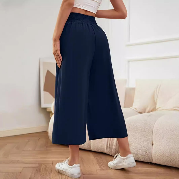 Damen Weite, hoch geschnittene Palazzohose mit elastischem Bund und fließendem Material WW