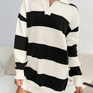 Damen Pullover-Kleid mit modernem Streifenmuster und detailreicher Knopfleiste WW