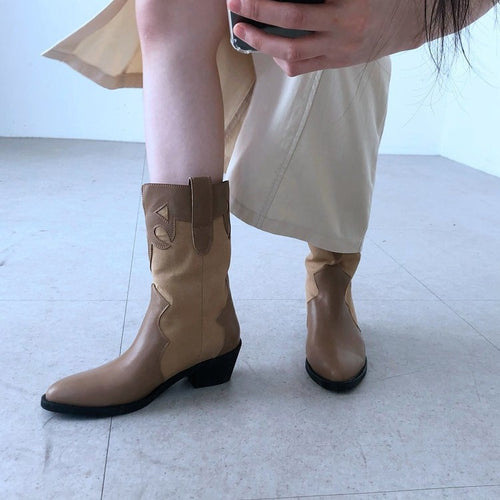 Damen Stiefeletten im Cowboy-Stil mit einzigartigem Design und kompaktem Absatz WW