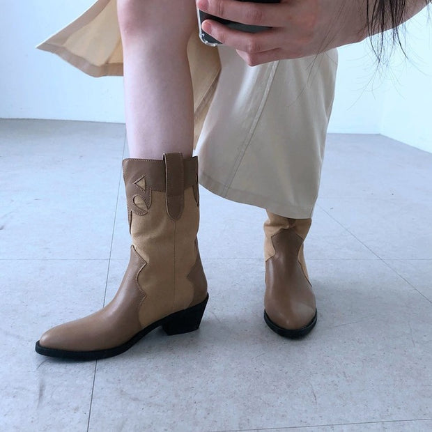 Damen Stiefeletten im Cowboy-Stil mit einzigartigem Design und kompaktem Absatz WW