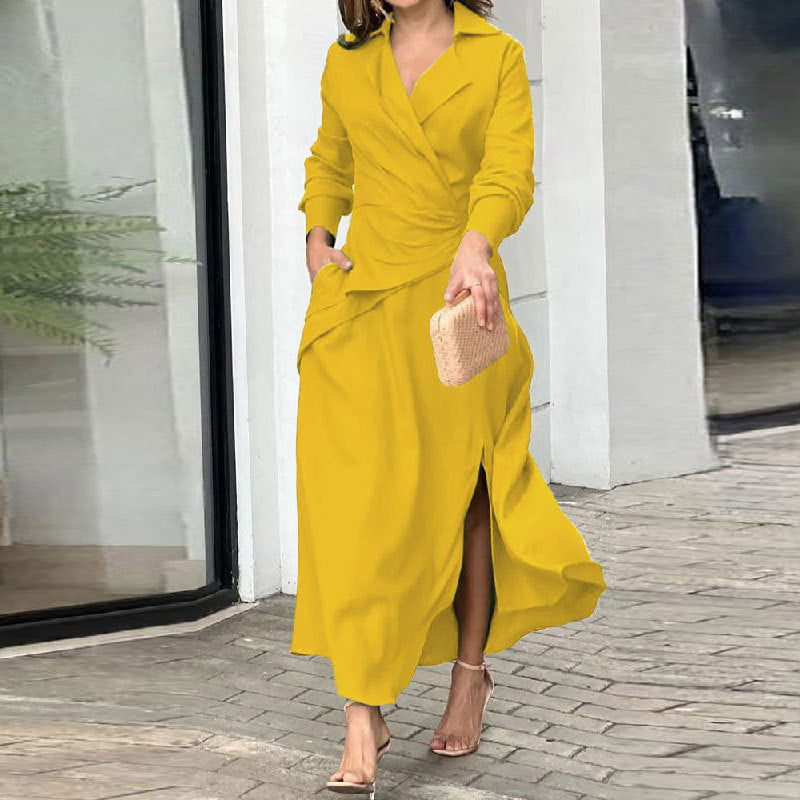 Damen Wickelmaxikleid mit eleganten Drapierungen und seitlichem Schlitz W&W Mode