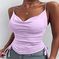 Damen Schicke Satin-Bluse mit tiefem V-Ausschnitt und Raffung WW
