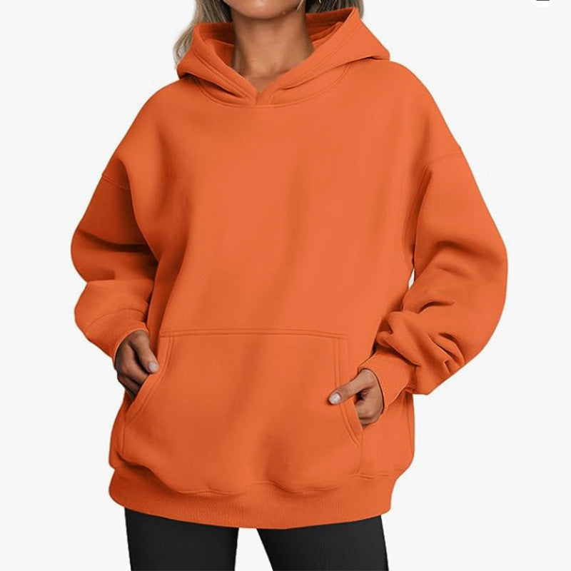 Damen oversized Kapuzenpullover aus weichem Baumwollmix mit praktischen Taschen WW