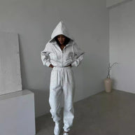Damen sportliches Fleece-Jogginganzug mit praktischer Kapuze und Kordelzug WW
