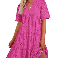 Damen luftiges Midikleid mit romantischem Lochmuster und V-Ausschnitt WW