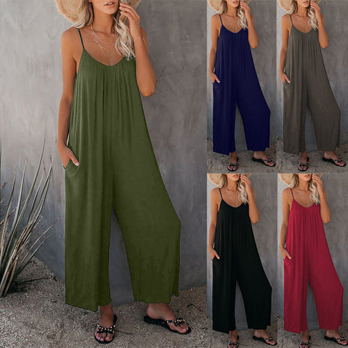Damen lässiger Jumpsuit mit dekorativen Trägern und leichtem, fließendem Stoff WW
