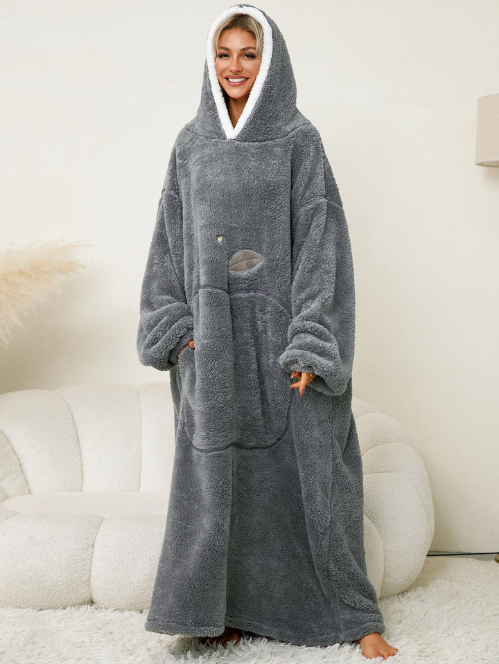 Damen Kuscheliger Hoodie-Decke mit großen Taschen und kontrastierendem Innenfutter W&W Mode