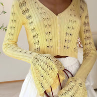 Damen Strickoberteil mit Lochmuster und weitem Ärmel WW