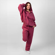 Damen sportliches Fleece-Hoodie-Set mit Reißverschluss und weiten Hosen WW